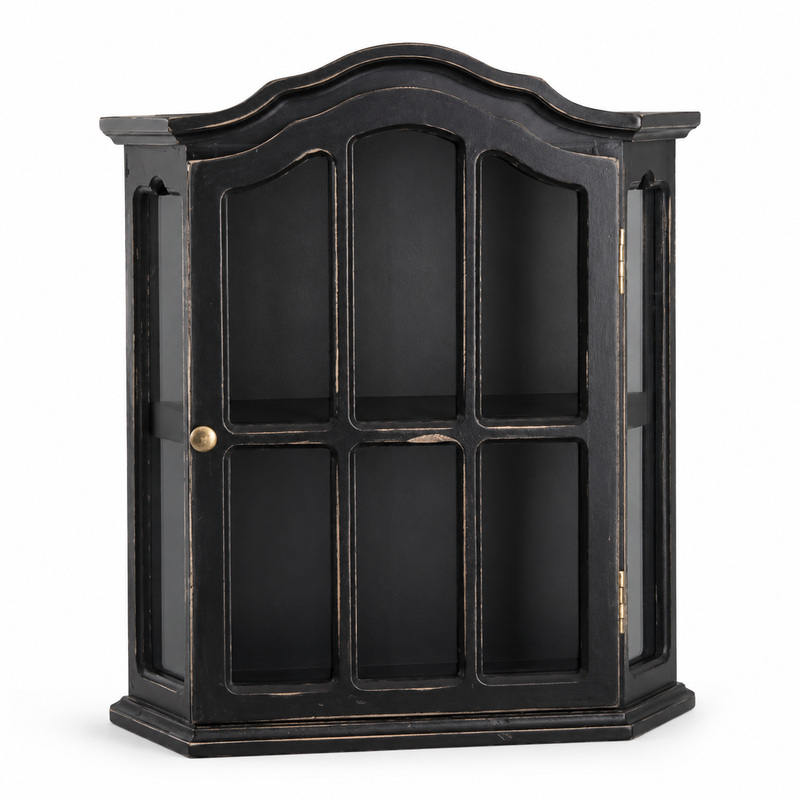 Vintage Collectible Glass - Gabinete de pared de madera envejecida